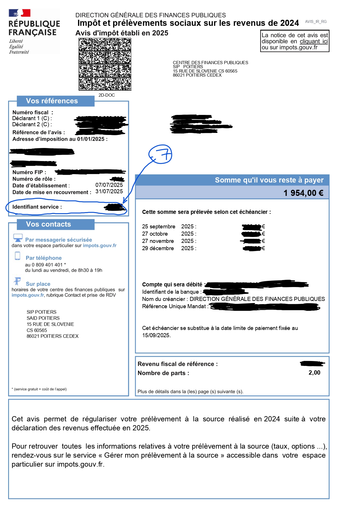 Example of French tax assessment notice - declarant section